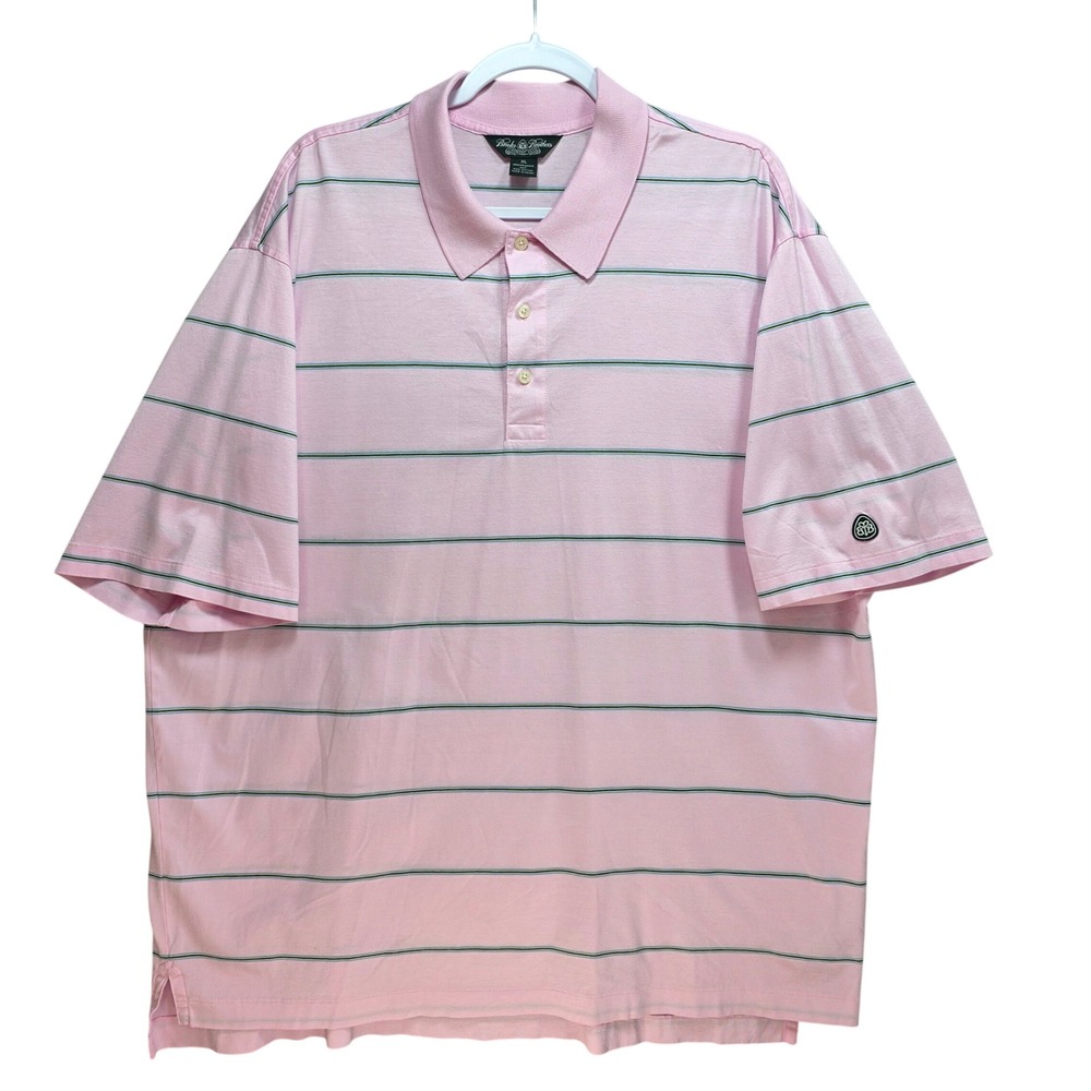 Brooks Brothers Country Club Mens XL Pink Striped Performance Knit Cotton Polo
